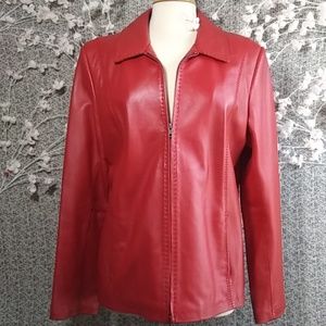 EUC Alfani Red Leather Jacket Padded Shoulders